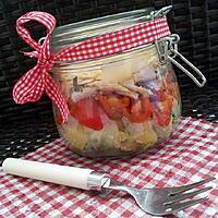 recette Salade en bocaux (salade verte-pomme de terre-tomate cerise-sardines-parmesan)