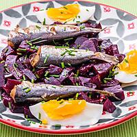 recette Salade de betteraves aux sardines et aux oeufs durs