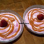 recette Fromage blanc à la banane,coulis de framboises et coulis de caramel beurre salé