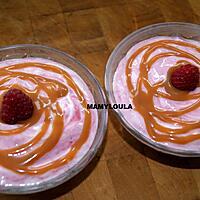 recette Fromage blanc à la banane,coulis de framboises et coulis de caramel beurre salé