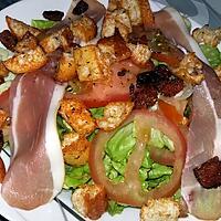 recette Salade au jambon cru et aux croûtons au chorizo