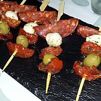 recette Tapas brochettes de chorizo mozzarella tomates confites