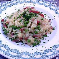 recette Risotto aux petits pois et allumettes de dinde fumées