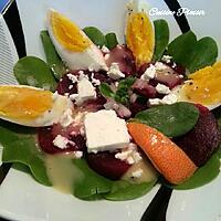 recette Salade de Pourpier, betterave rouge et feta, sauce vinaigrette à l'orange