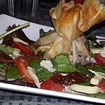 recette Salade italienne et aumônière de brick au confit d'oignon, pélardon