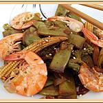 recette Wok de crevettes aux Haricots mange-tout et petits maïs