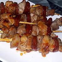 recette Brochettes d'échine de porc et chorizo sweet chili