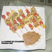 recette Brochettes de poulet,poivrons,ananas,tomates cerises