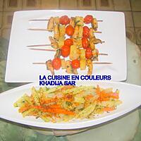 recette Brochettes de crevettes-ananas-tomates cerises/jardiniére de légumes