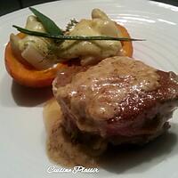 recette Tournedos sauce fromage aux herbes et mini potimarron aux asperges blanches gratiné