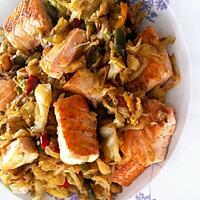 recette Wok de chou pommé et saumon frais