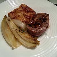 recette Tournedos poêlés, gratin dauphinois et chicons braisés au miel