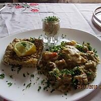 recette blanquette  de poule , risotto aux girolles