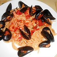 recette SPAGHETTI MOULES CREVETTES