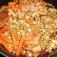 recette POITRINE D'AGNEAU POIS CHICHES ET PETITS POIS CAROTTES