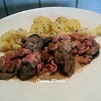 recette Joues de porc lardons moutarde champignons crème