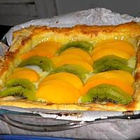 recette Tarte aux pêches et kiwis ( C'est mon mari qui l'a fait )