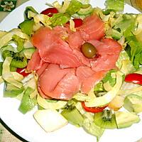 recette SALADE AU SAUMON FUME AVOCAT KIWI POMME