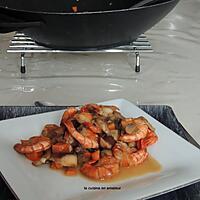 recette Mélange forestier aux crevettes flambées au Cognac