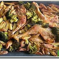 recette Cuisses de poulet, pommes de terre, ail et romarin et une touche de vert, le brocoli