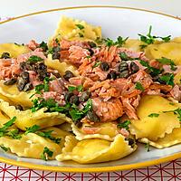 recette Raviolis au fromage, saumon et câpres