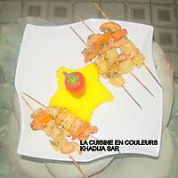 recette Brochettes de crevettes-ananas-carottes/riz safrané