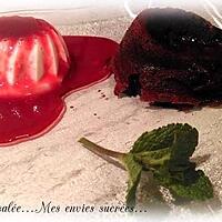 recette PANNA COTTA - COULIS FRAMBOISE / FONDANT CHOCOLAT