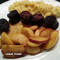 recette Boudin noir, pommes caramélisées et purée de Pdt