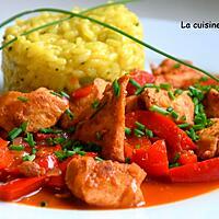 recette Poulet au poivron rouge accompagné d'un risotto parfumé aux petits légumes