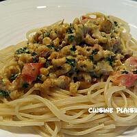 recette Spaghetti aux crevettes grises sauce curry