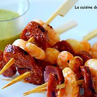 recette Brochette de scampis et chorizo à la sauce verte