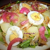 recette SALADE de POMME DE TERRE, ŒUFS, MORUE GRILLÉE .