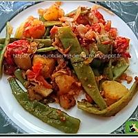 recette Pommes de terre, haricots plats et tomates avec un peu de piment, de paprika, d'ail et d'oignon