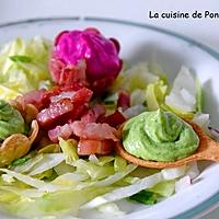 recette Crème de petits pois et de betterave rouge sur leur lit de salade