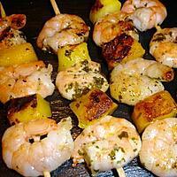 recette BROCHETTES DE CREVETTES MARINEES MANGUE