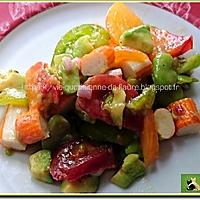 recette Salade de fèves, tomates colorées et bâtons de surimi
