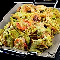 recette Tagliolini Tricolores – St-Jacques et Crevettes, Sauce Pesto