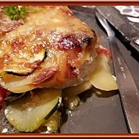 recette Gratin de courgettes , tomates et pommes de terre au poulet