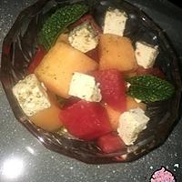 recette SALADE MELON, PASTÈQUE, FETA.