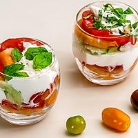 recette Verrines de tomate, melon, concombre et burrata