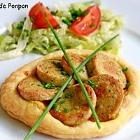 recette Feuilleté de boudin blanc sur un lit de confit de poivrons et moutarde à l'ail des ours