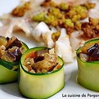 recette Fondue d'aubergine encerclée d'une fine tranche de courgette