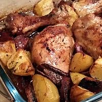 recette Poulet au chorizo, pommes de terre et oignons rouges au four