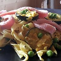 recette Pâtes jambon, courgettes, petits pois aux épices indiennes