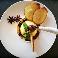 recette Pomme Pochée au Vin Blanc d'Alsace Epicé, Ganache Chocolatée et Tuile Citronnée
