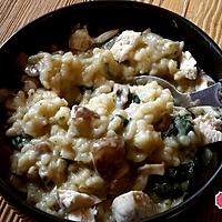 recette Risotto fondant poulet ,champignons, épinards à la béchamel et ail des ours