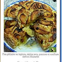 recette Flan pâtissier au tapioca, raisins secs, pommes et confiture abricot /rhubarbe
