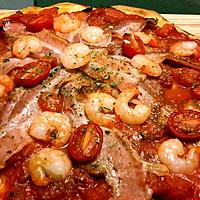 recette Pizza lard et crevettes ( version sans fromage )
