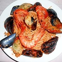 recette SPAGHETTI AUX MOULES FARCIES ET GAMBAS