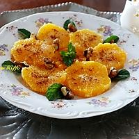 recette DESSERT ORANGES DES MILLE ET UNE NUIT/ A LA CANNELLE EAU DE FLEUR D' ORANGER ET NOIX